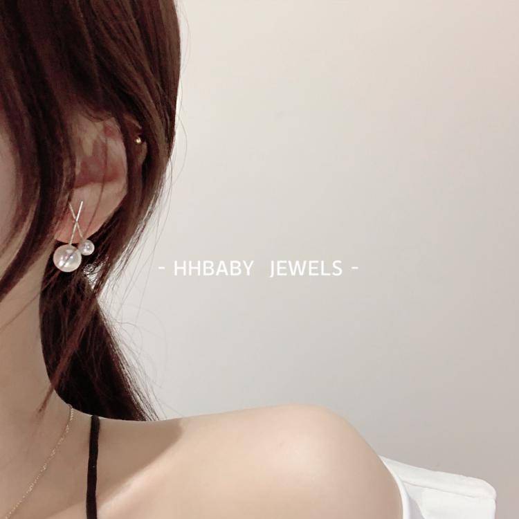 包邮！HHBABY韩国东大门 小众设计气质时髦交叉耳环925银针珍珠耳钉
